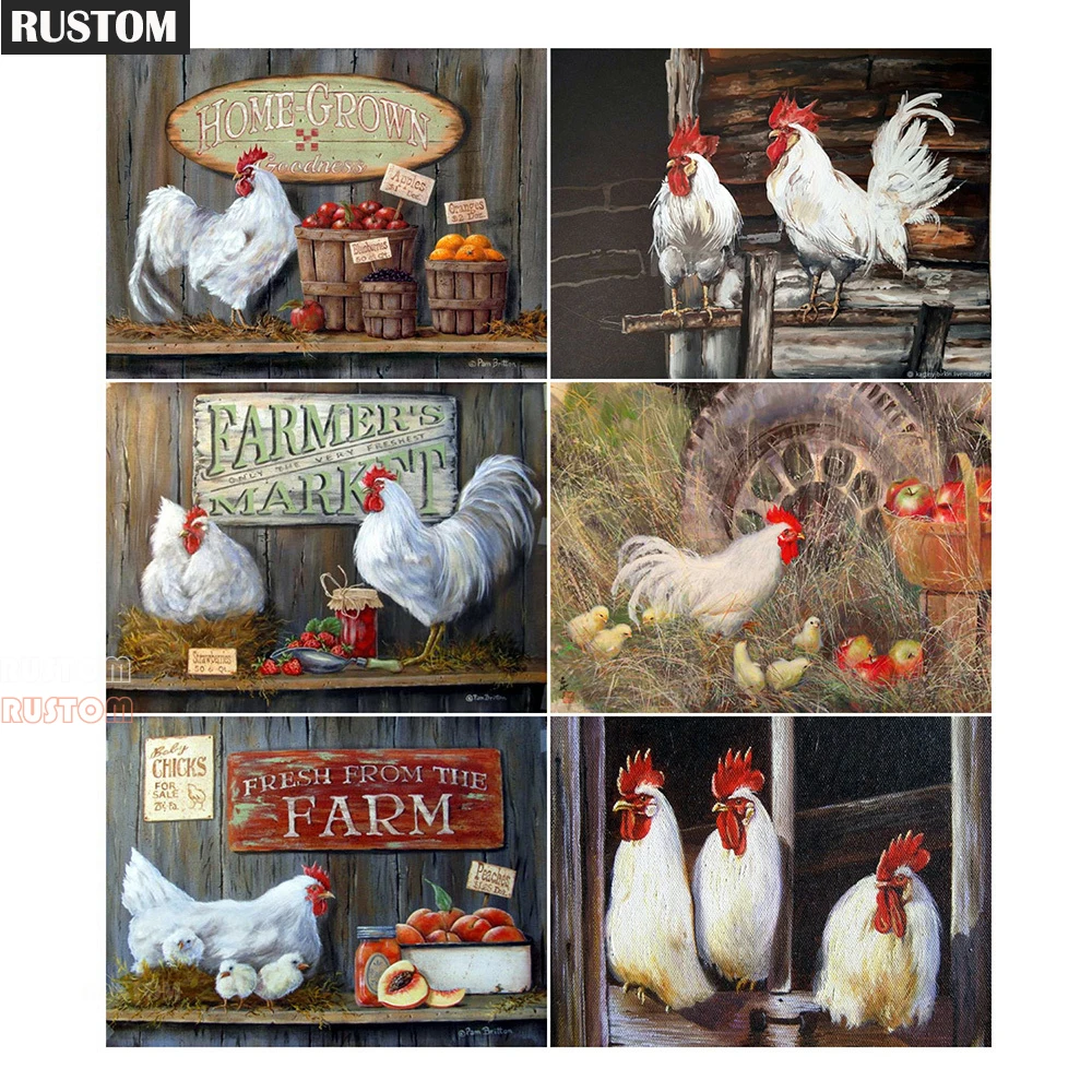 

Full Square/Round Diamond Painting Chicken Hen Rooster Cross Stitch Diamond Embroidery Animals Handmade Gift Home Decor RUSTOM