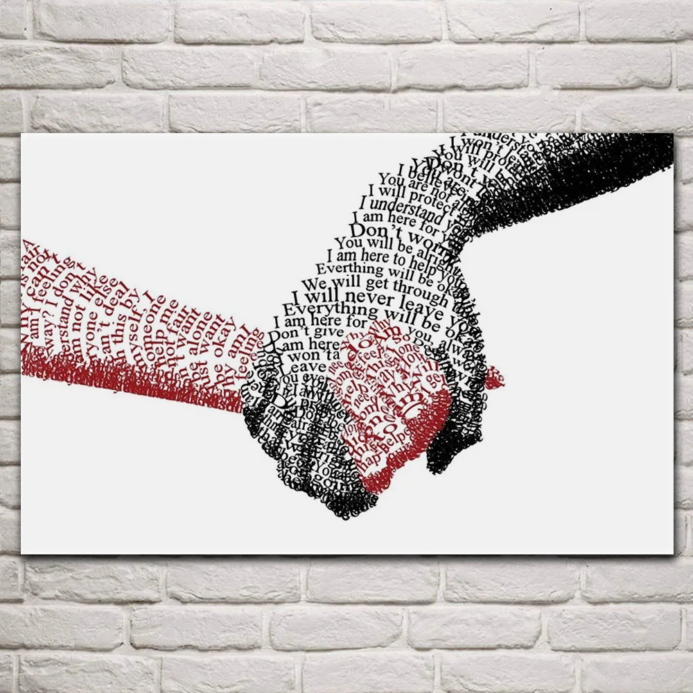

love text holding hand in hand couple friendship trust fabric posters on the wall picture home art living room decoration KQ288