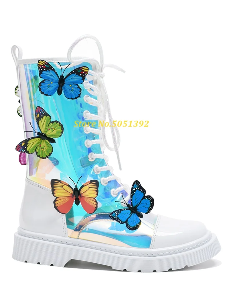 Декорированные бабочками прозрачные короткие ботинки из ПВХ на шнуровке
