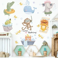 cartoon animal elephant monkey wall sticker for bathroom home decoration mural removable wallpaper bedroom nursery sticker