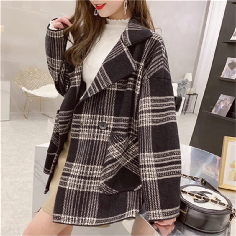 2019 НОВАЯ шикарная Ретро негабаритная клетчатая ветровка куртка Женские блейзеры