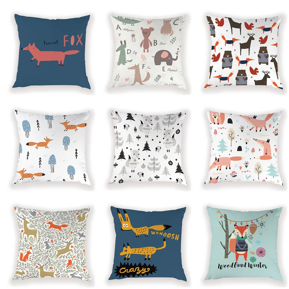 Декоративный чехол для подушки с изображением мультяшной лисы | Дом и сад