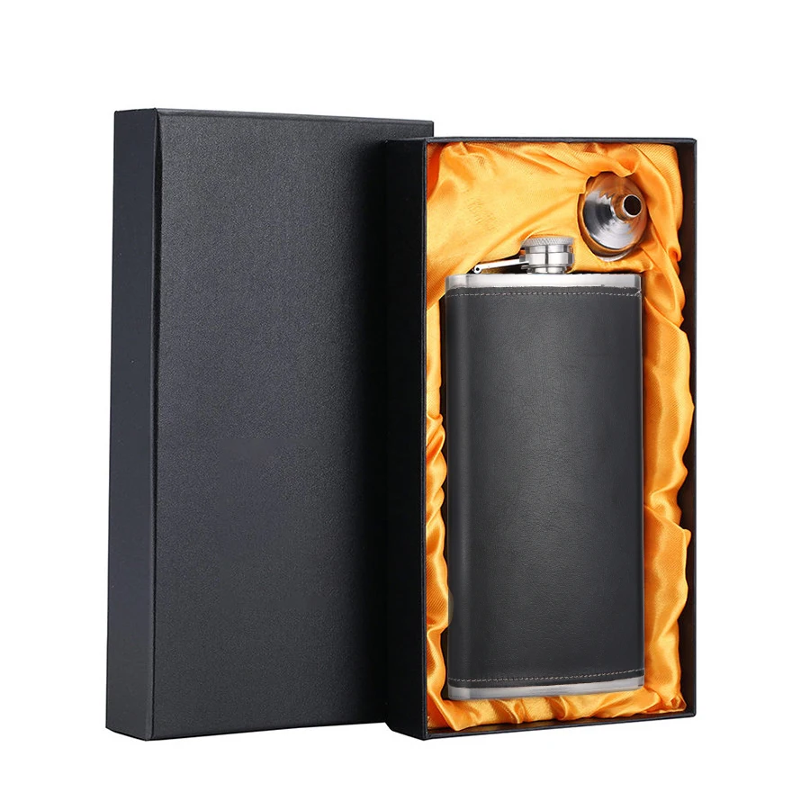 Leather and Box XYKIT Новое поступление 12 унций спиртовая фляжка из нержавеющей стали мини-фляжки для улицы портативная фляжка для вина - Цвет: Leather and Box