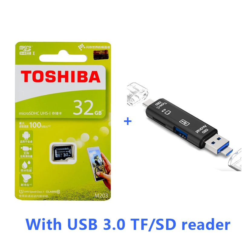32G with reader Toshiba 100 м/с карта памяти Micro SD карта 32 Гб класс 10 UHS-1 SDHC флэш-карты памяти Microsd для смартфонов/Таблица 90 м/с - Емкость: 32G with reader