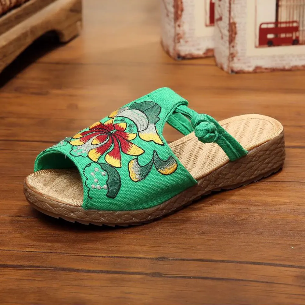 Женские холщовые шлепанцы Veowalk с цветочной вышивкой удобные открытым носком
