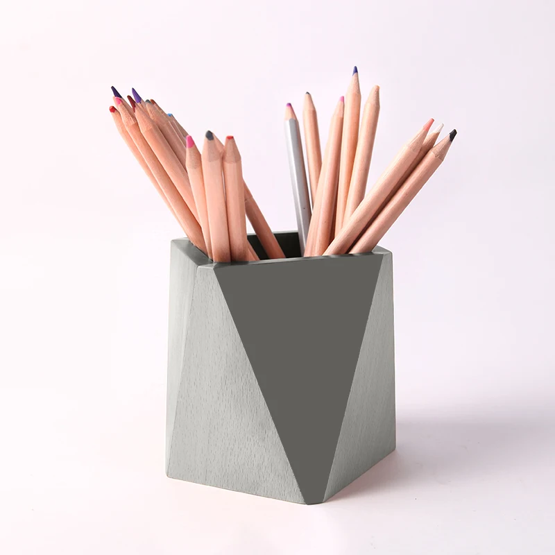 Geometric square concrete pen holder silicone mold creative cement office study home decoration |