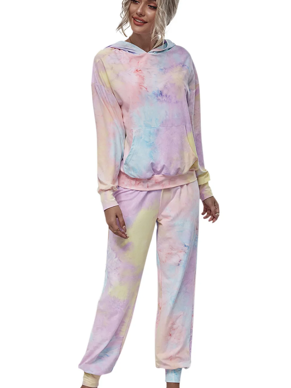 

2021 AutumnNew European and American round Neck Dyed Tie Sweater Long Sleeve Casual Fashionable Trousers Home Fashion Casual Set