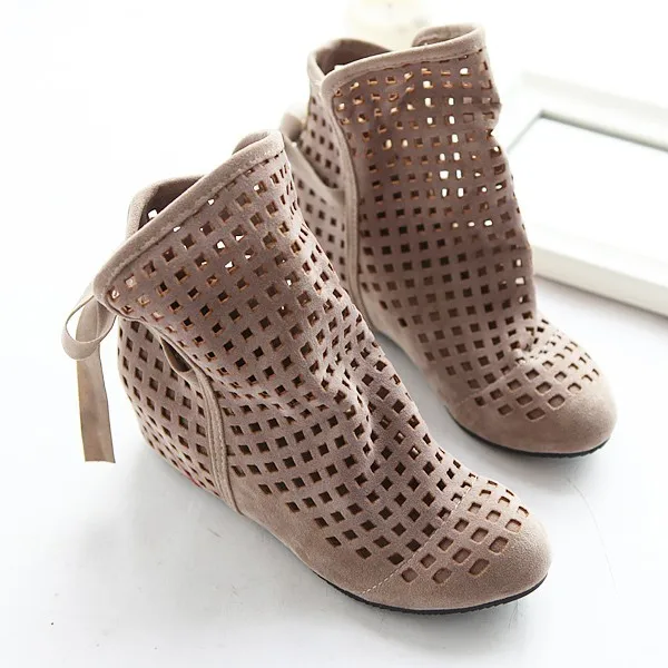 

Women's Gladiator Lace Up Bandage Boots Shoes Plus Size 35-43 Summer Hollow Sexy Sweat Increasing Height Ankle Boots