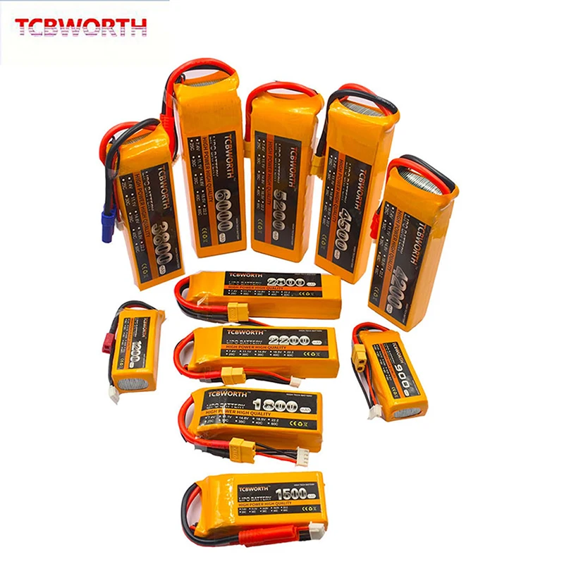 

NEW 2S 3S 4S 6S 11.1V 14.8V 22.2V 1300 1500 1800 2200 3000 4200 5200 6000mah 35C 60C XT60-T PLUG TCBWORTH RC Lipo Batteries