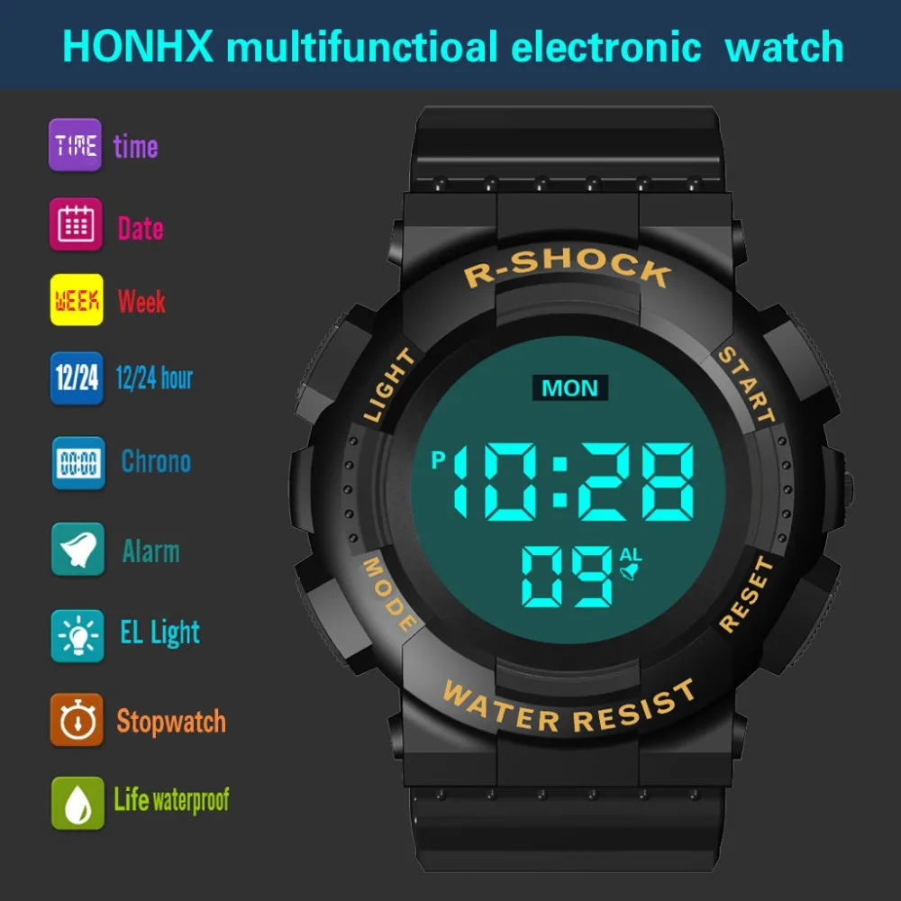 HONHX Relogio Digital Masculino, простые спортивные часы с циферблатом, Мужские Цифровые, светодиодный, водонепроницаемые часы, дата, электронные часы A15