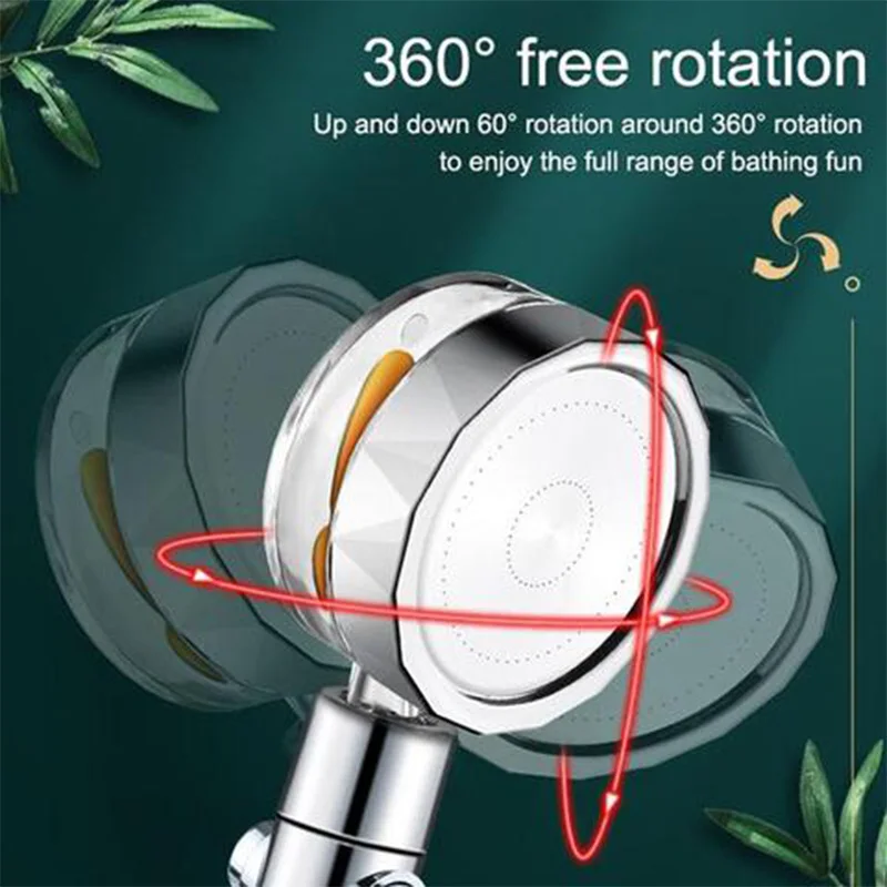 bathroom 360 rotated high pressure water saving rainfall hand held pressurized massage bathroom spray shower head with propeller free global shipping