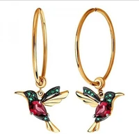fashion bird shaped pendant crystal earrings statement wedding jewelry exquisite hummingbird hoop earrings for women