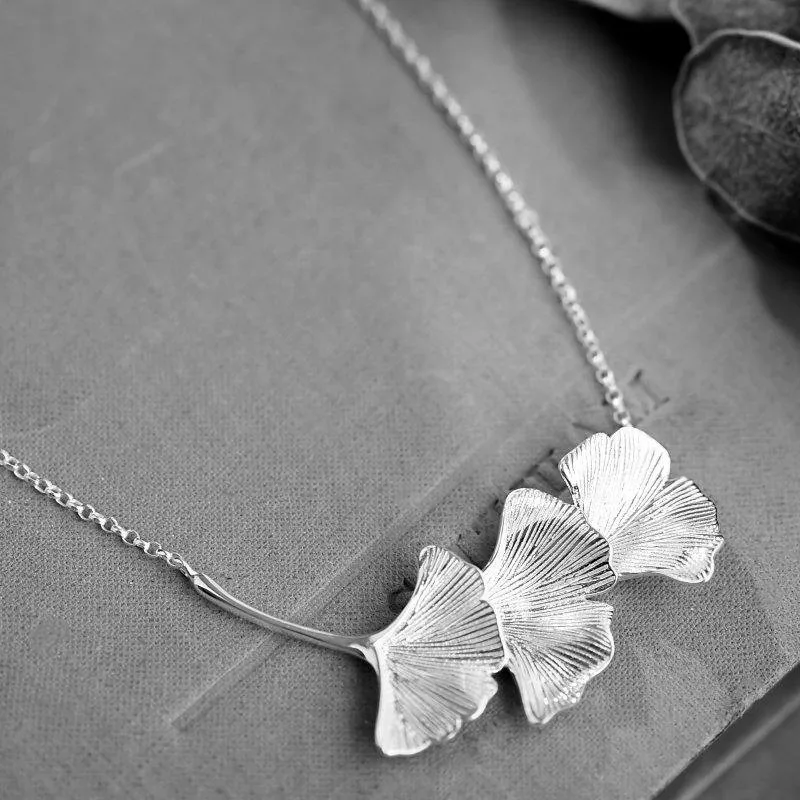 Kindey Boho Silver Color Ginkgo Biloba Leaf Necklaces For Women Girls Gifts Statement Charm Pendant Collar | Украшения и