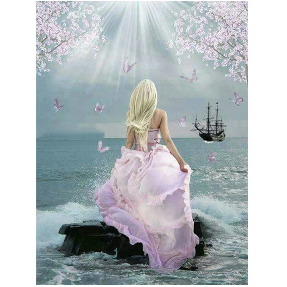 

5D Diy Diamond Painting cross-stitch "woman&sea" 3D Diamond Mosaic Rhinestones pictures Diamant Painting embroidery people Decor