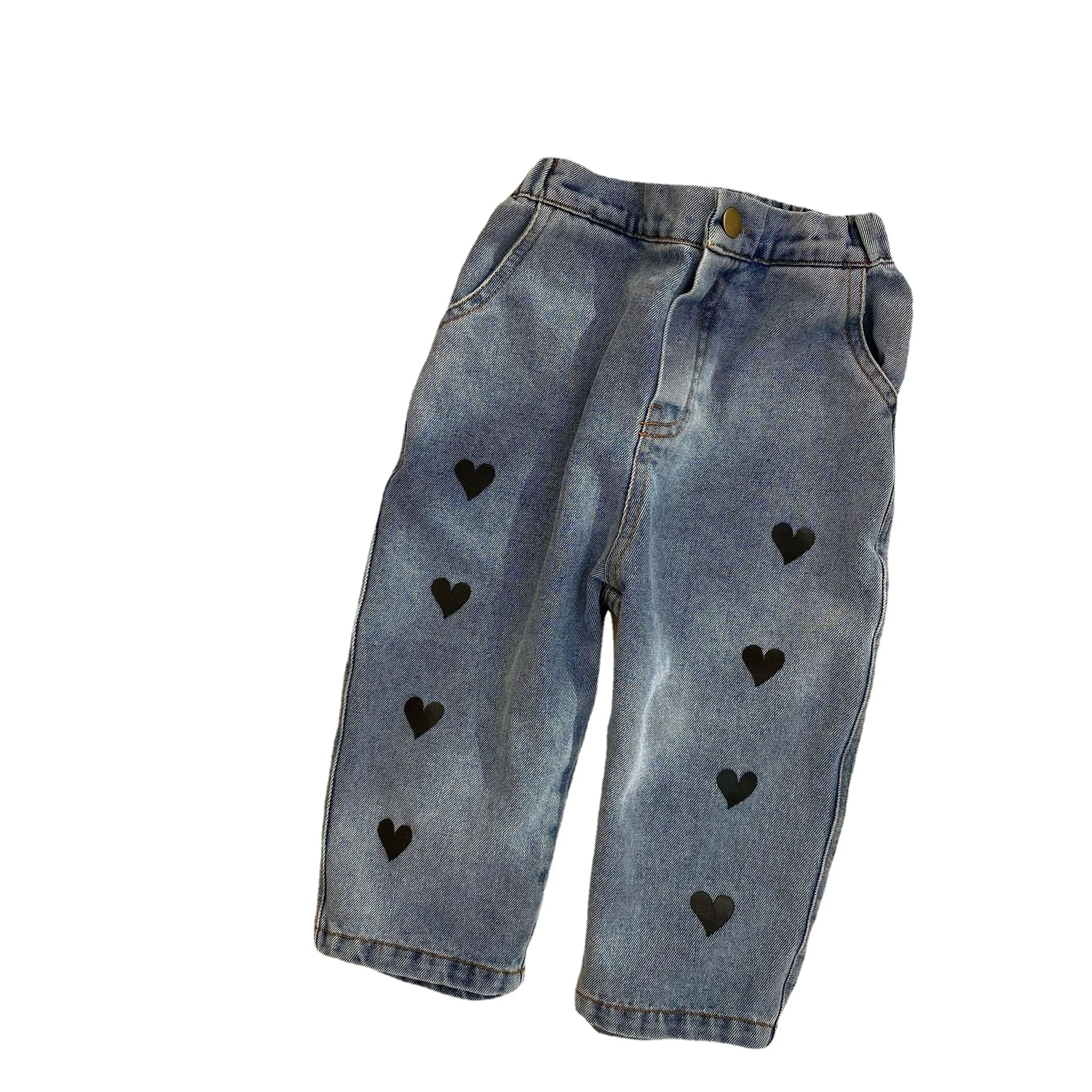 

2021 Spring Kids Pants Front Button Boys Denim Trousers Casual Jeans for Girls