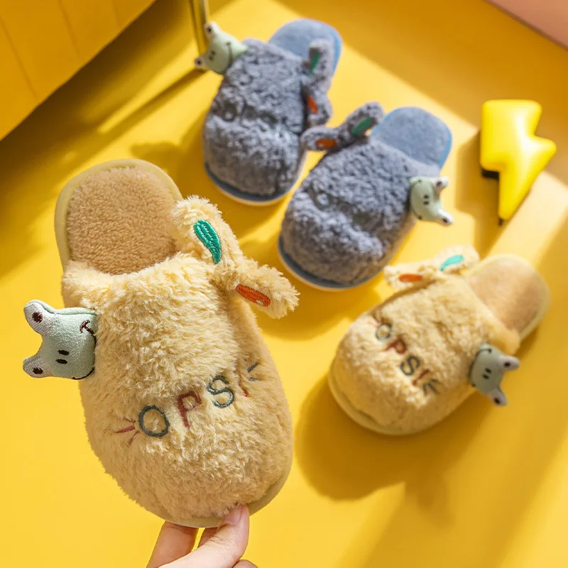 Winter Slippers for Boy Girl Frog Cartoon Cute Warm Flat Shoes Children Non-Slip Home Indoor Fashion Kids Slides Flip Flops |