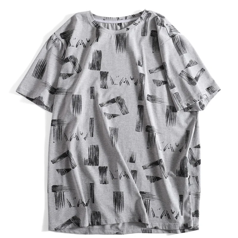 

2021 Summer Print Gray Oversized T Shirt Loose Men T-shirt Fat man Tops O-Neck Cotton Casual Tee Shirt Clothes