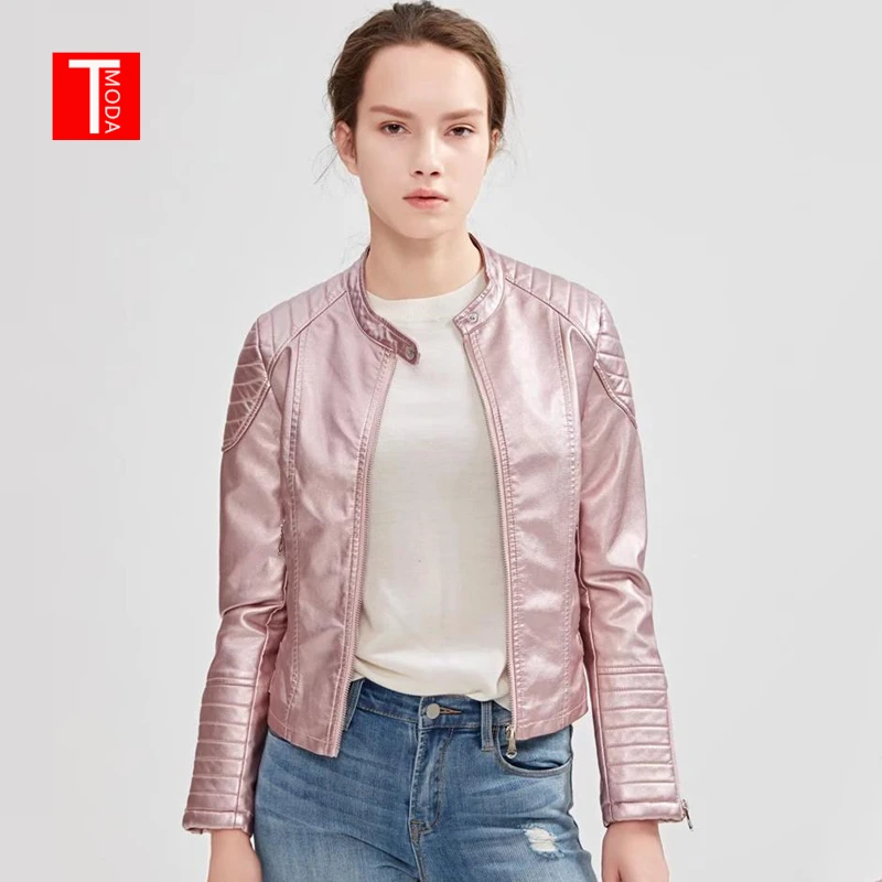 Куртка TMODA280 женская из искусственной кожи верхняя одежда на молнии блестящее