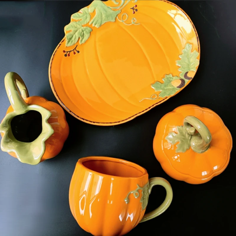 

Holiday Pumpkin Ceramic Mug Household Tableware Thickened Ceramic Milk Coffee CupJar Decoration Cup Gift