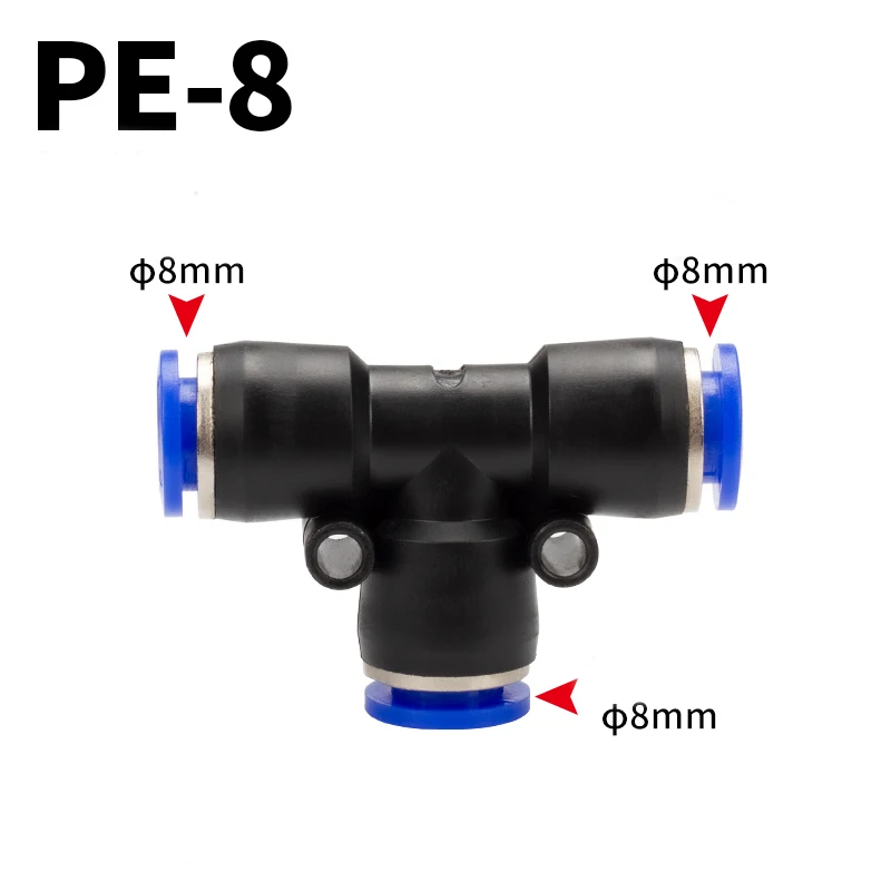 Пневматические соединители PE 4 мм 6 мм 8 мм 10 12 мм, быстросъемный скользящий тройник с тройником, 3-ходовой пластиковый соединитель для труб и шлангов с водой