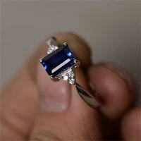 fashion luxury blue zircon wedding rings for women simple inlaid square crystal proposal wedding ring jewelry gifts