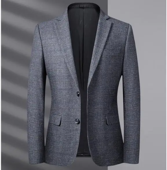 Men's Autumn Winter Blazer Jacket Blazer Grid Suit Jacket Slim Fit Blazers Coat Business Casual Overcoat