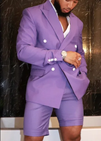 

New Arrival Purple Coat With Short Pant Men Suits Prom Suit Vintage Groomsmen Wedding Tuxedos Mens Daily Wear Suit(Jacket+Pants)