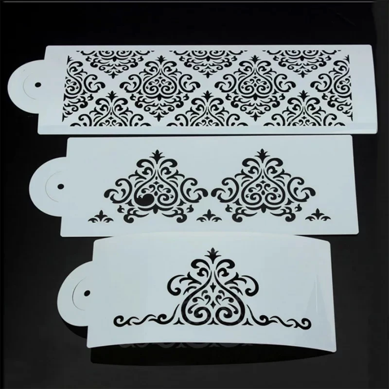 

3PCS/Set Flower Fondant Cake Stencil Mould Border Lace Sugar Coffee Template Spray Mold DIY Flower Wedding Cake Decorating