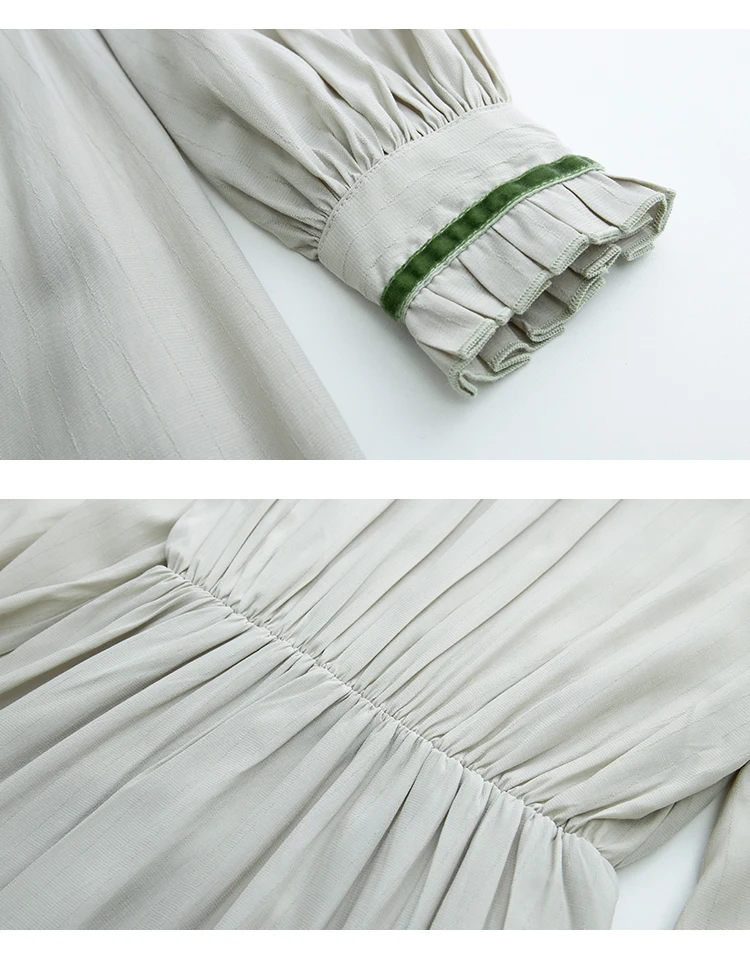 

Spring/Autumn Festival 2020 new women's dress solid color bow collar long-sleeved ruffled dress casual elastic waist dress ladie