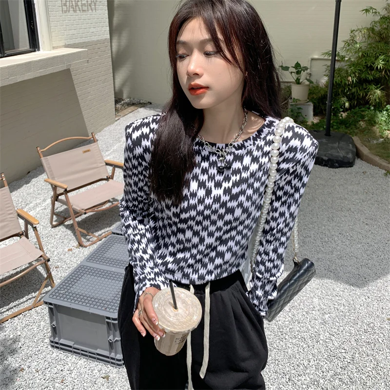 

Футболка женская с длинным рукавом и принтом зебры, весна-осень 2021