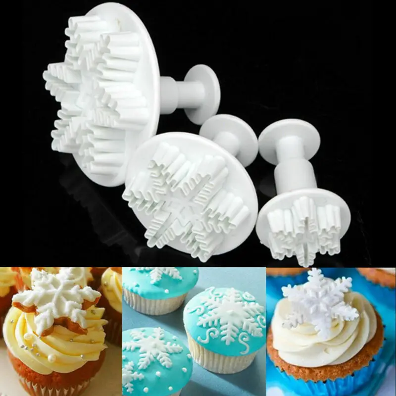 3Pcs Торт Снежинка украшения Fondant (сахарная) вырубки пресс форма печенье