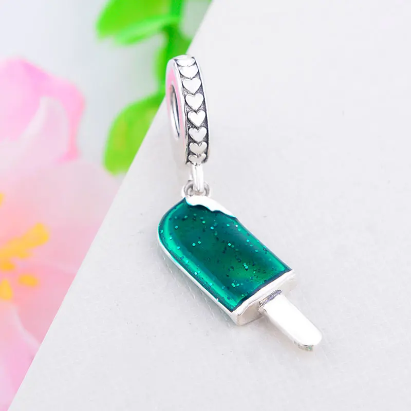 Серебро 925 пробы зеленый лэмпворк мороженое чай кофе время кулон из бисера