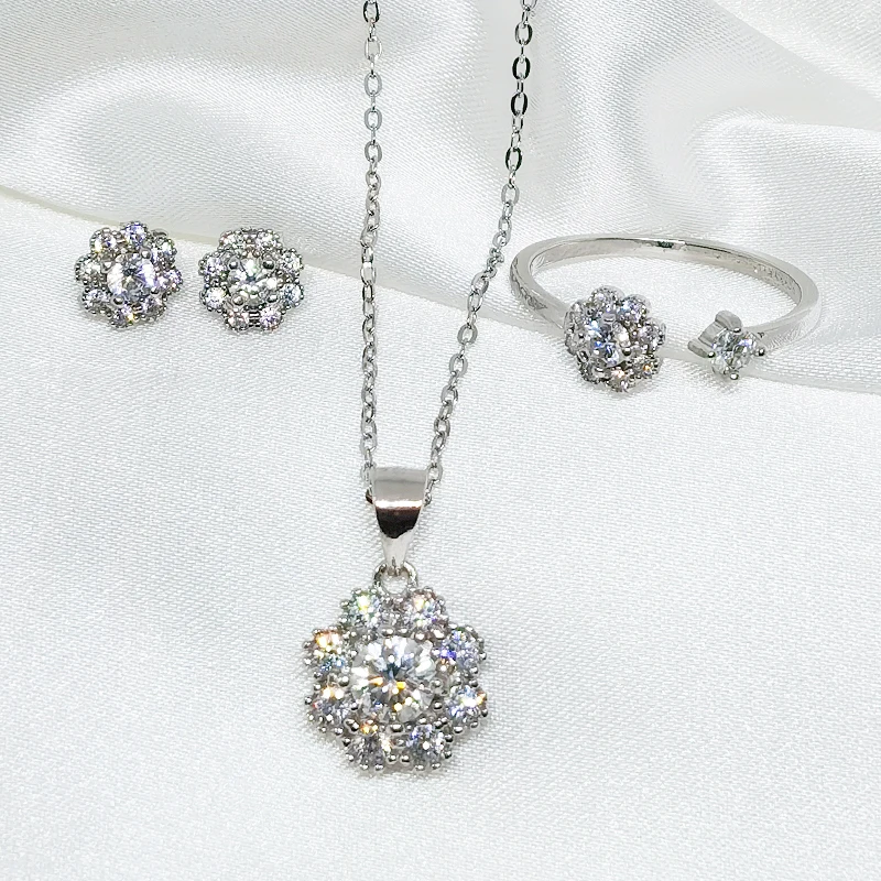 

MeiBaPJ 0.5 Carat D Color Real Diamond Flower Jewelry Set 925 Solid Silver Necklace Earrings Ring Wedding Jewelry for Women