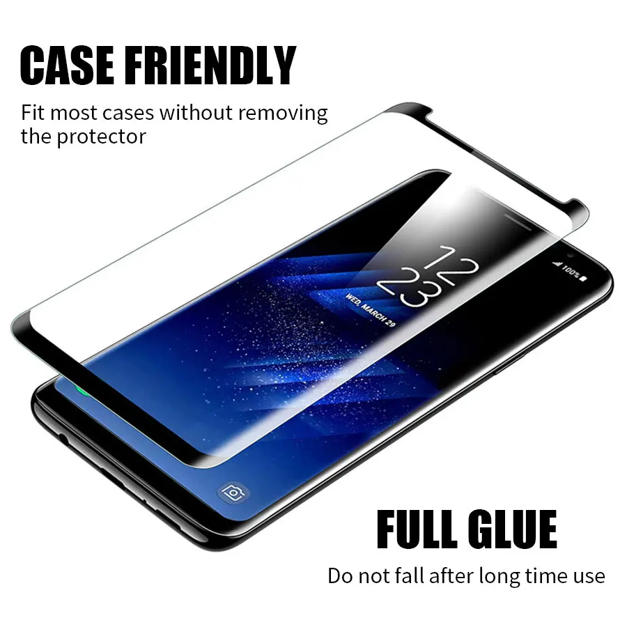 3D изогнутый чехол защитная пленка из закаленного стекла для samsung Galaxy S6 S7 Edge S8 S9 Plus