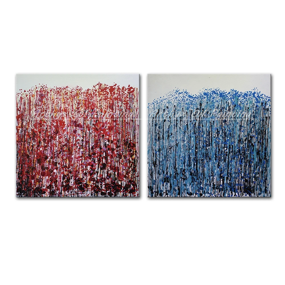 Оригинальная ручная роспись красного и синего цветов абстрактная картина маслом