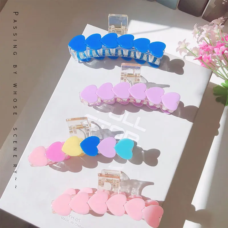 

20pcs/lot Color Love Peach Heart Acrylic Clip Cute and Sweet Ladies Hair Clip Hair Accessories for Women