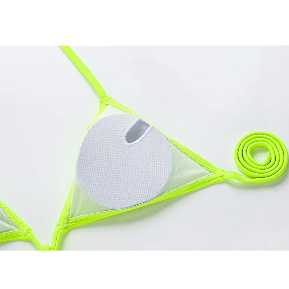 

Mesh Bikini 2021 New Fluorescent Neon Three Piece Swimsuit Micro Mini Thong Brazilian Solid Bikini Sets Bandage Swimwear Women