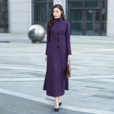 purple Fashion Mandarin Collar Single Breasted Slim Winter Coat Women Plus Size XXXL Long Seelve OverCoat Female Outwear For Girls - Цвет: purple