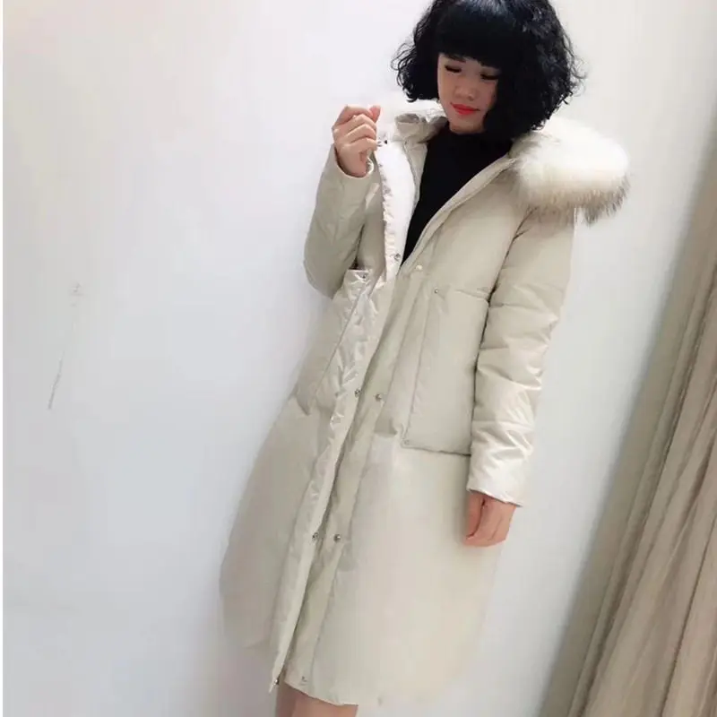 2019 Winter Women Loose Thick Warm Jacket Female Faux Fur Collar Hooded Down Cotton Coat Parkas Outwear