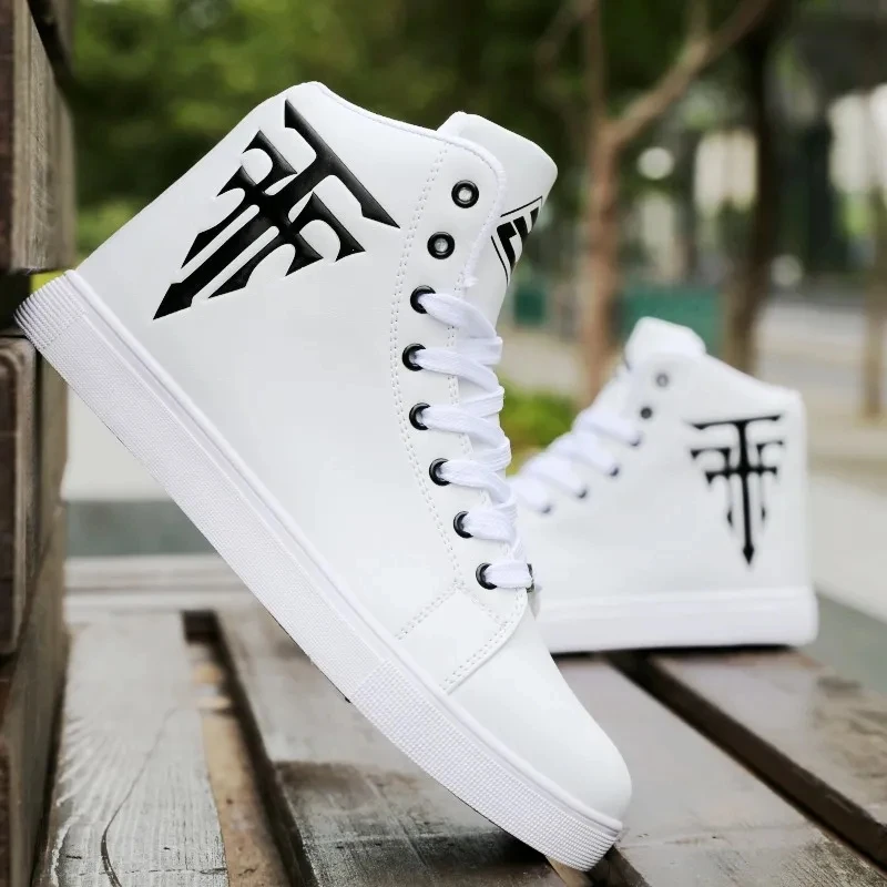 NEW Spring Autumn New Men's lace-up Shoes Fashion PU Leather Mens hip hop Casual Black/White High Top zapatos Hombre | Обувь
