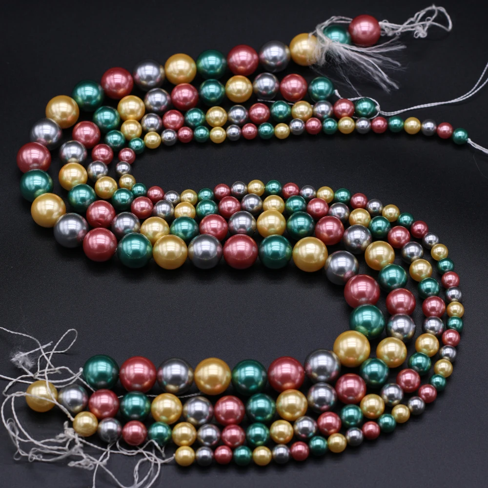 

Mix Colors Natural Shell Beads Round Shape Pearl Shell Loose Beads 6 8 10 12mm Size Pick for Making DIY Jewelry Necklace