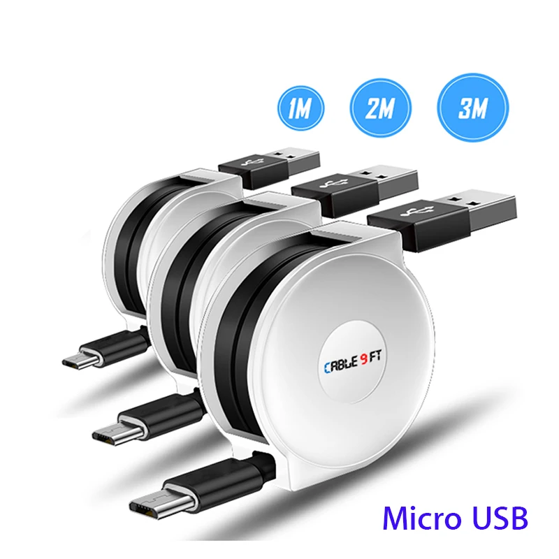 2/3 метров Micro USB Выдвижной зарядный кабель для Samsung Galaxy J3 J5 J7 2017 Redmi 8 7A 7 6 Портативный