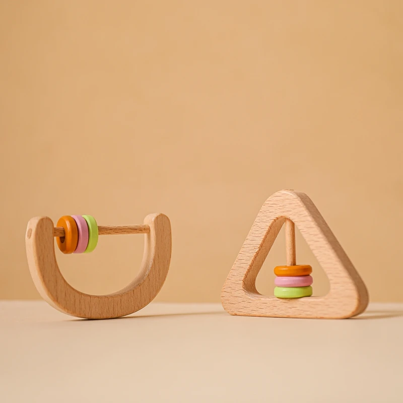 

1Pc Baby Wooden Rattle Simple Handbell Geometrical Shape Make a Sound Smoothe Baby Newborn Wood Teether Toys For Kids Gifts