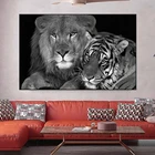 Настенный плакат с изображением диких животных, Лев, картина тигр на холсте, черно-белый, Современный домашний декор, картина для гостиной, Куадрос