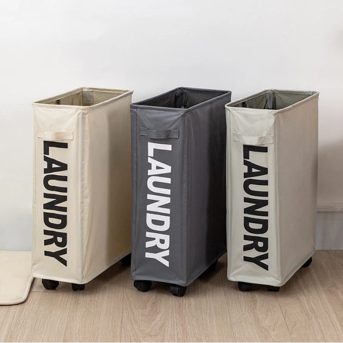 

Fold Laundry Basket With Wheels Multi-Functional Corner Slim Laundry Hamper Dirty Clothes Storage Basket Organizer Container