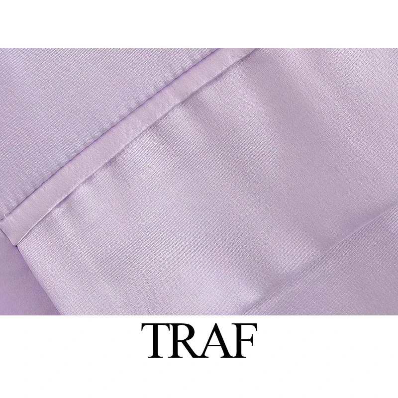 

TRAF ZAR Women's Clothing Jacket Fashion Chic Purple Blazer Casual Slim Jacket Button-Up Pocket Long Sleeve Blazers Office Lady