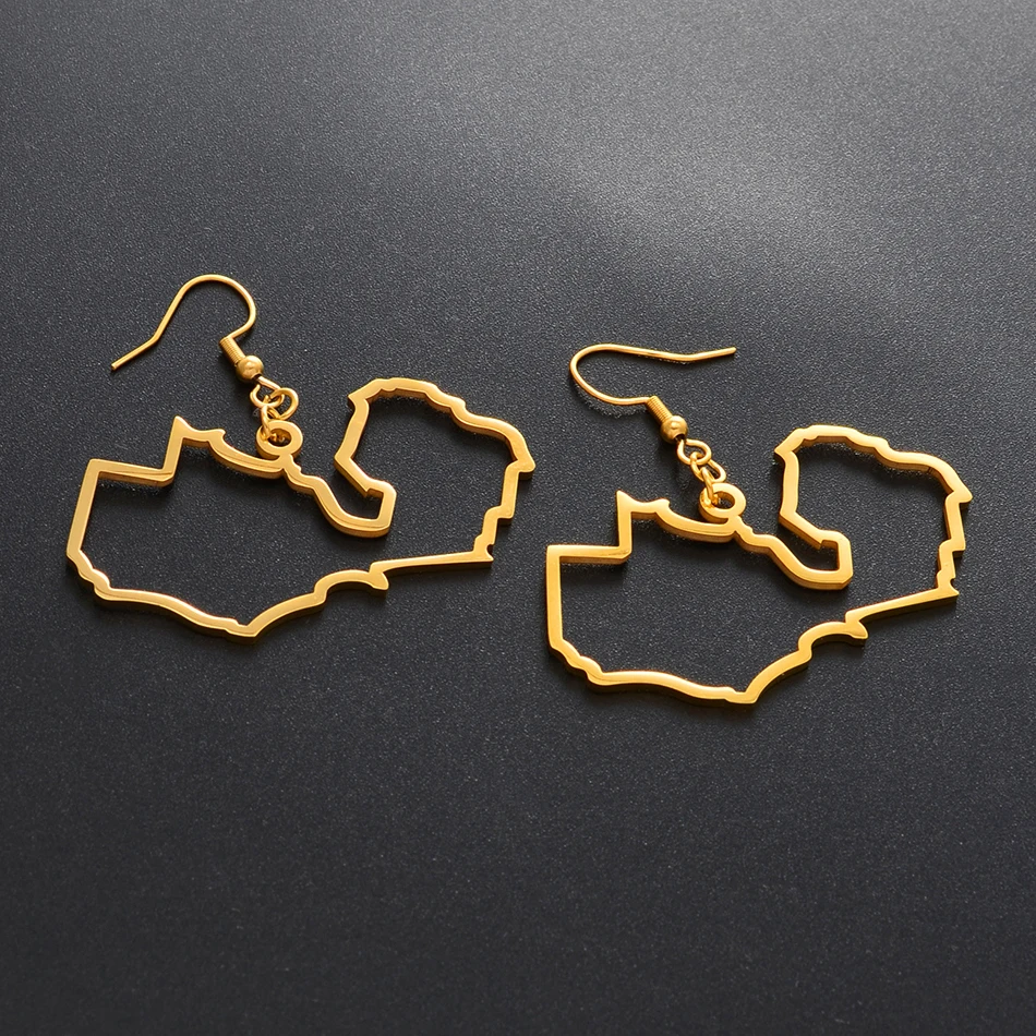 

Anniyo The Exaggerated Design of Zambian Earrings Stainless steel Gold Color Zambian Map Big Earrings Jewelry #166721