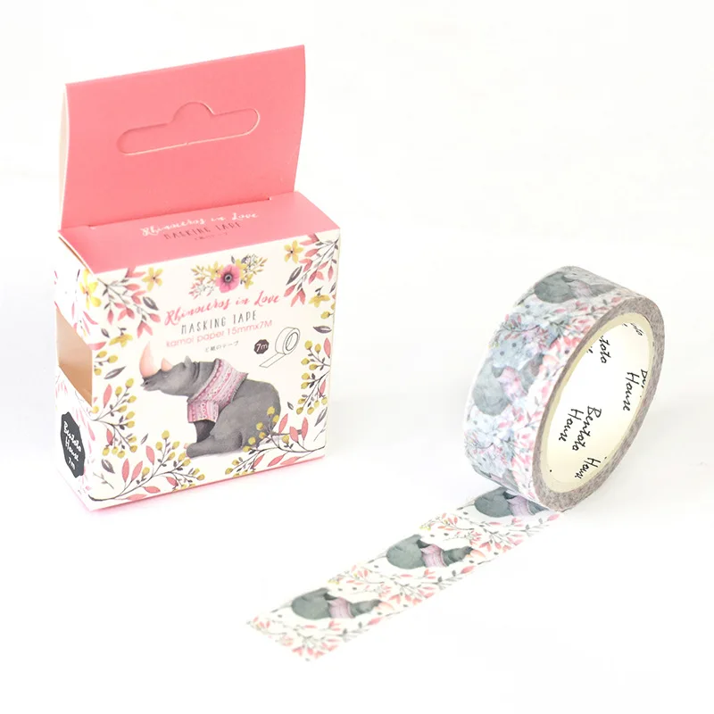 

1.5cm *7M Cartoon Rhinoceros Paper Masking Washi Tape DIY Decorative Notebook Album Decor
