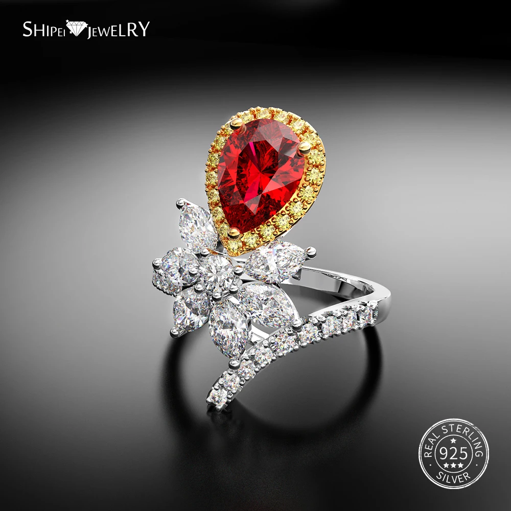 Женское кольцо Shipei 100% Стерлинговое Серебро 925 пробы с цветком капли воды