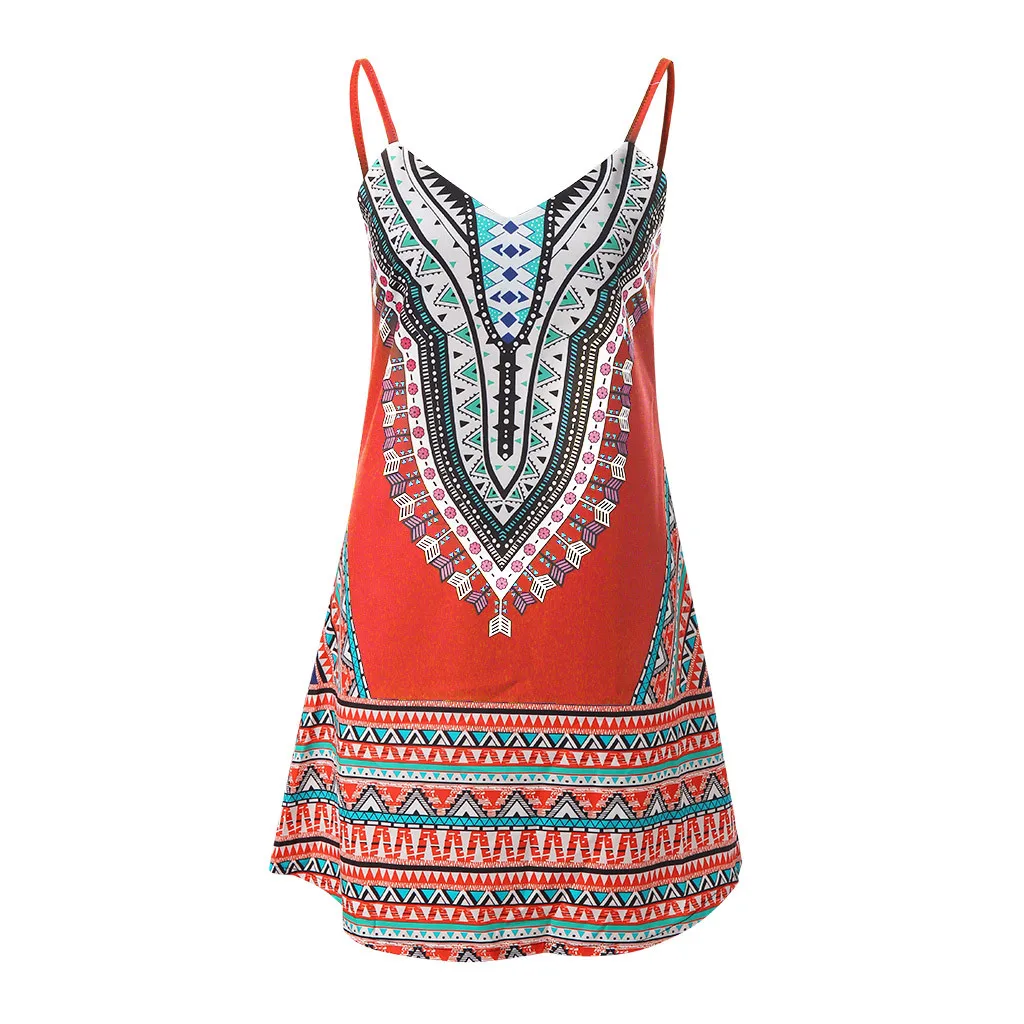 2020 Women Summer Dress Boho Style Block Floral Print V-neck Beach Tunic Sleeveless Loose Mini Party Vestidos#J3 | Женская одежда